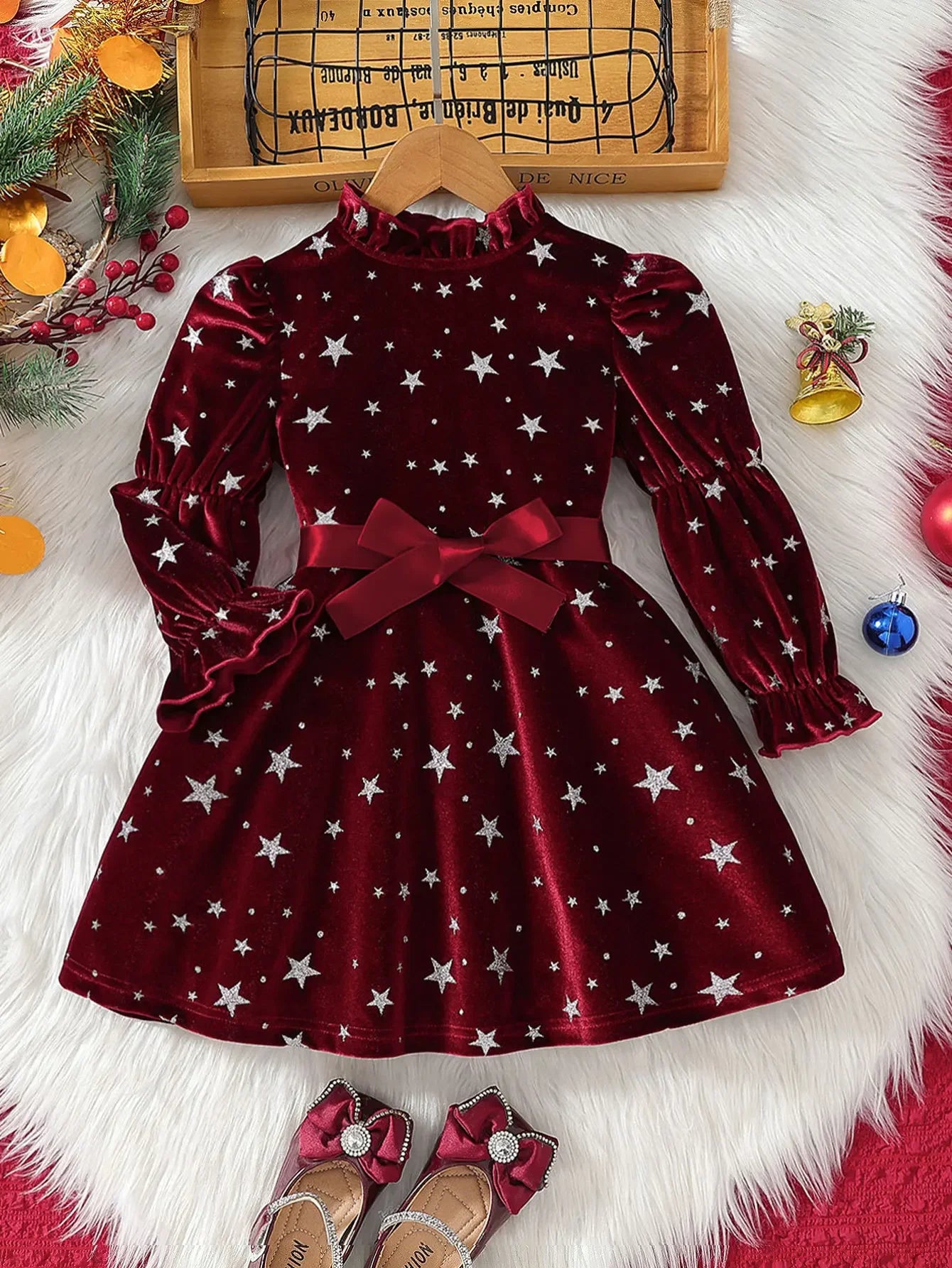 Girls' Full Sleeves Bowknot Design Party Dresses childrensterritory