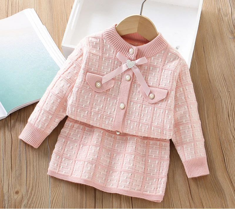 Little Girls Plaid Sweater + Dress Lattice Winter Outfits childrensterritory