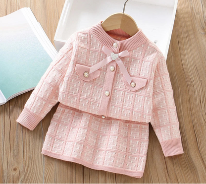 Little Girls Plaid Sweater + Dress Lattice Winter Outfits childrensterritory