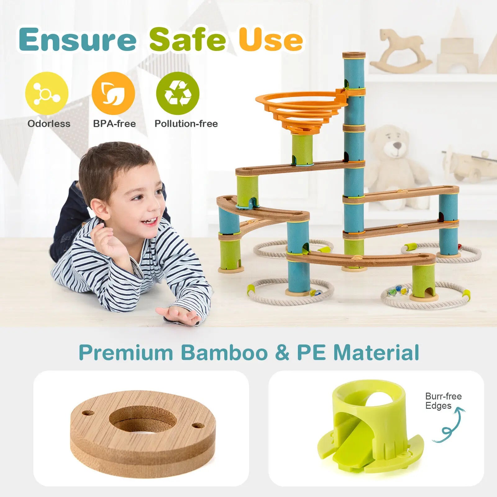 Wooden 162PCS STEM Marble Run Educational Toys for Kids