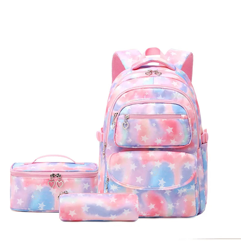 Kids Girls Stars Print School Backpack with Lunch Box and Pencil Case