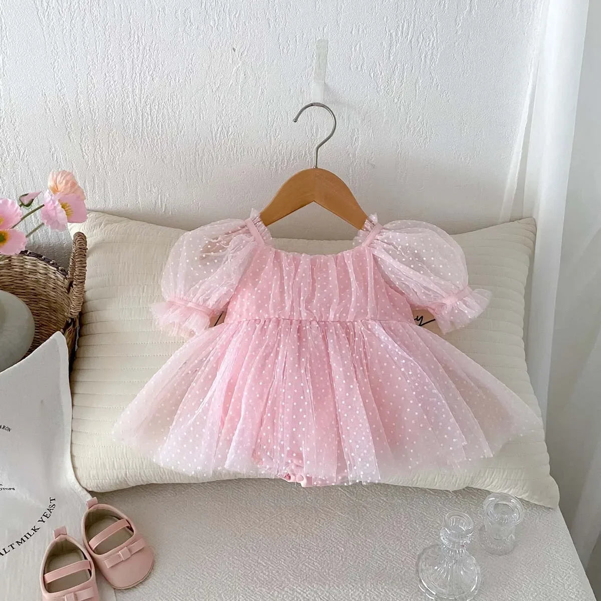 Baby Girl Dots Print Princess Tulle Romper Dresses for Summer