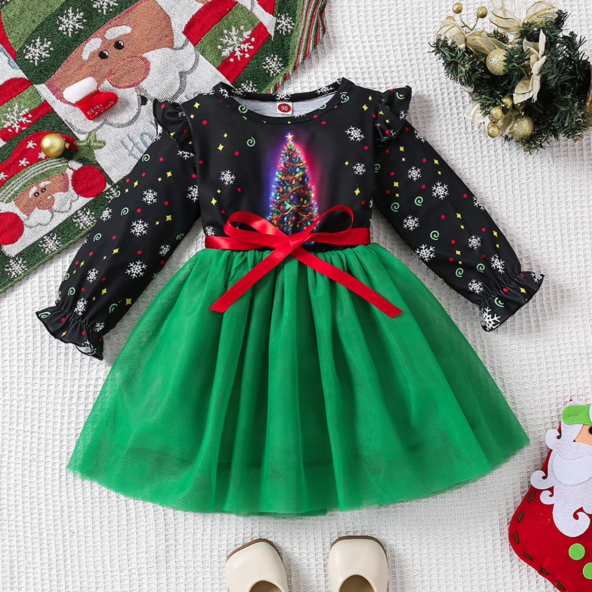 Girls Cartoon Design Long-Sleeved Christmas Outfit childrensterritory