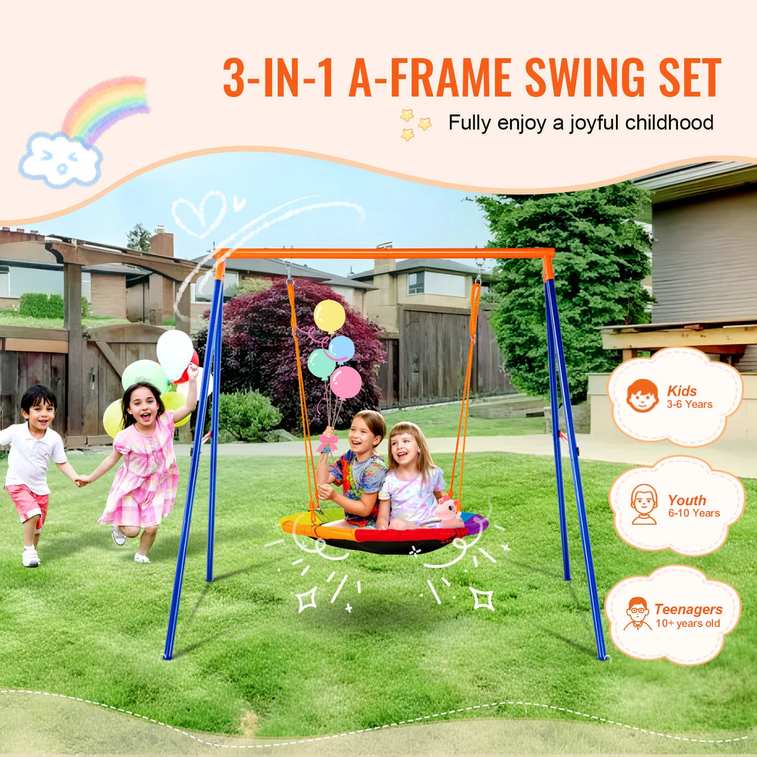 Outdoor Swing Set with 1 Saucer Swing Seat for Kids childrensterritory