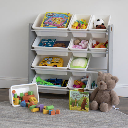 Kids Toy Organizer Wooden and Plastic Rack with 12 Bins childrensterritory
