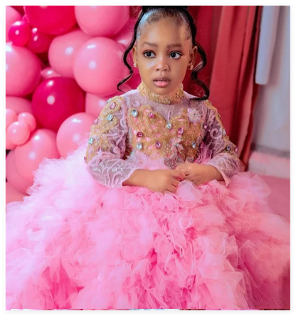 Multi-Tiered Tulle Pink First Communion Dress for Little Girls