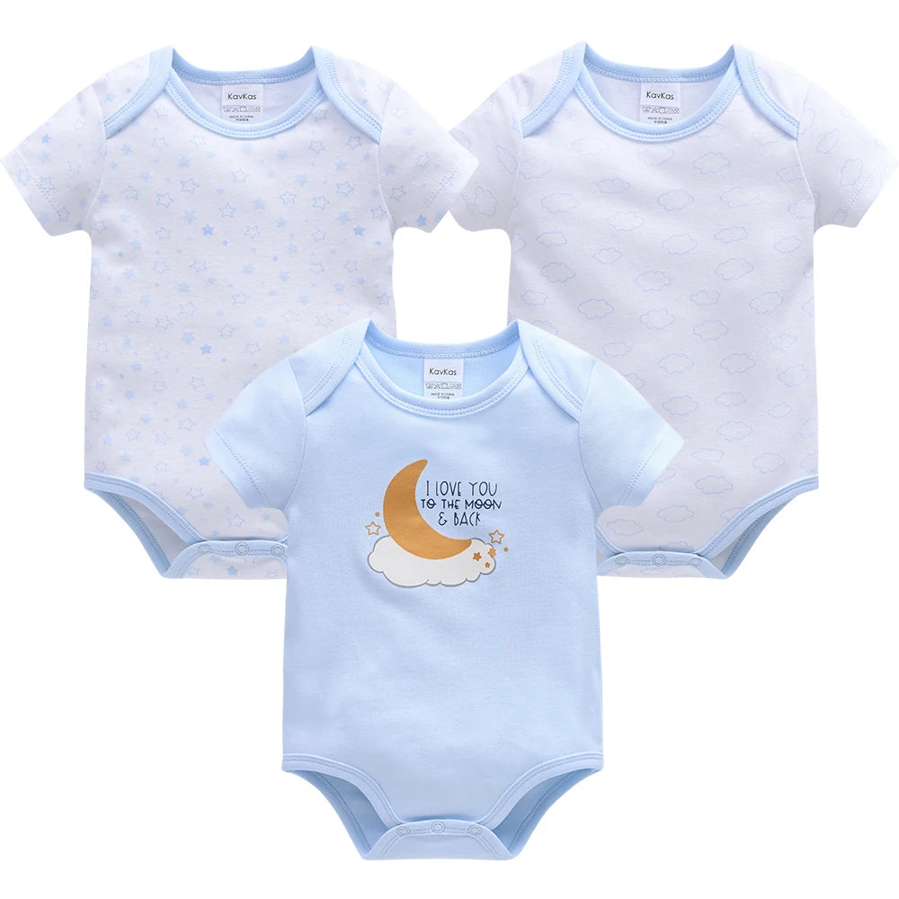 3PCS/Lot Newborn Baby Cartoon Printed Summer Romper