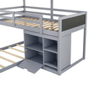 L-shaped Wooden Triple Bunk Bed With a Ladder and Storage Cabinet childrensterritory
