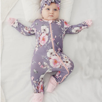 Baby Printed Bamboo Fiber Long Sleeve Zipper Sleepwear