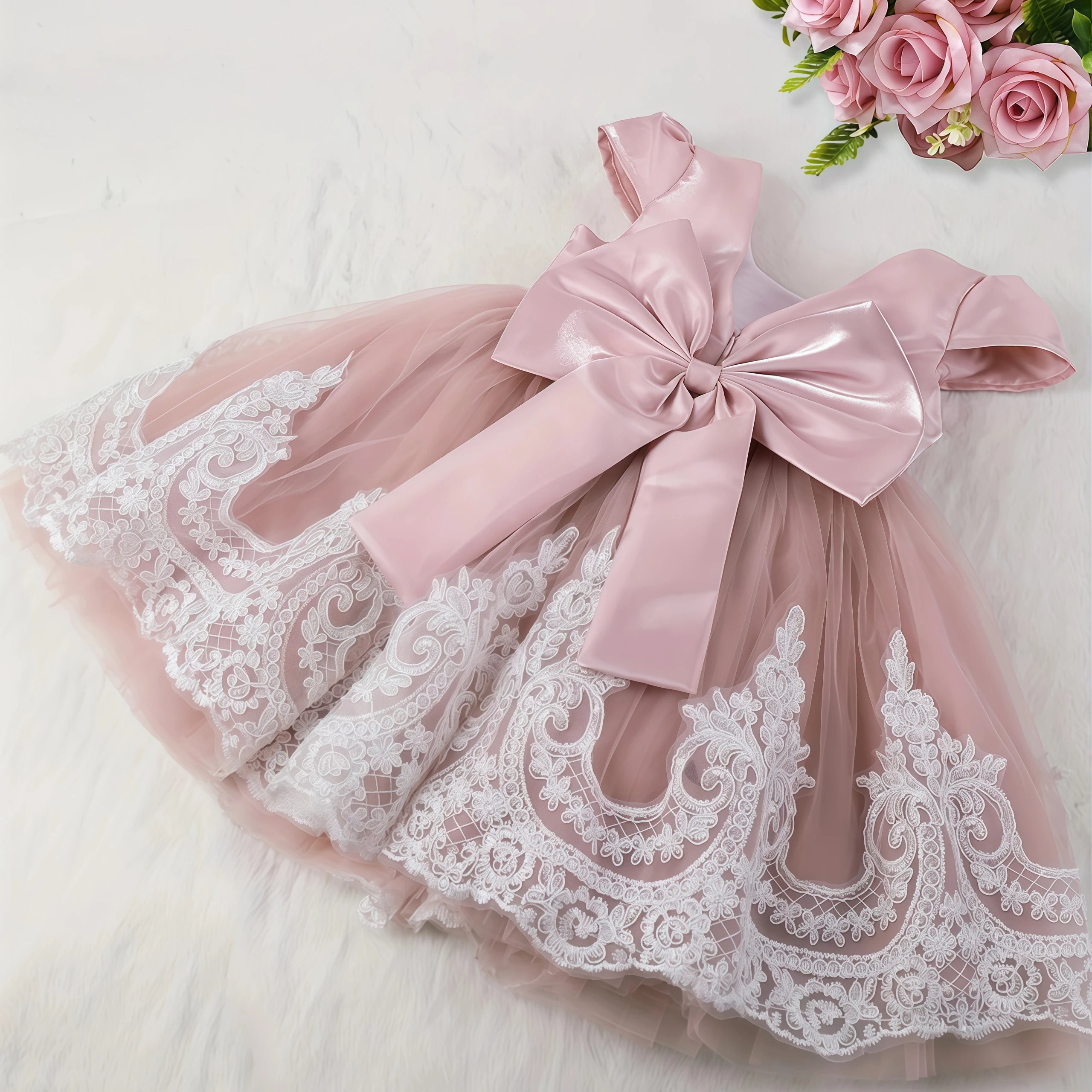 Girls Embroidery Bow Design Princess Dresses