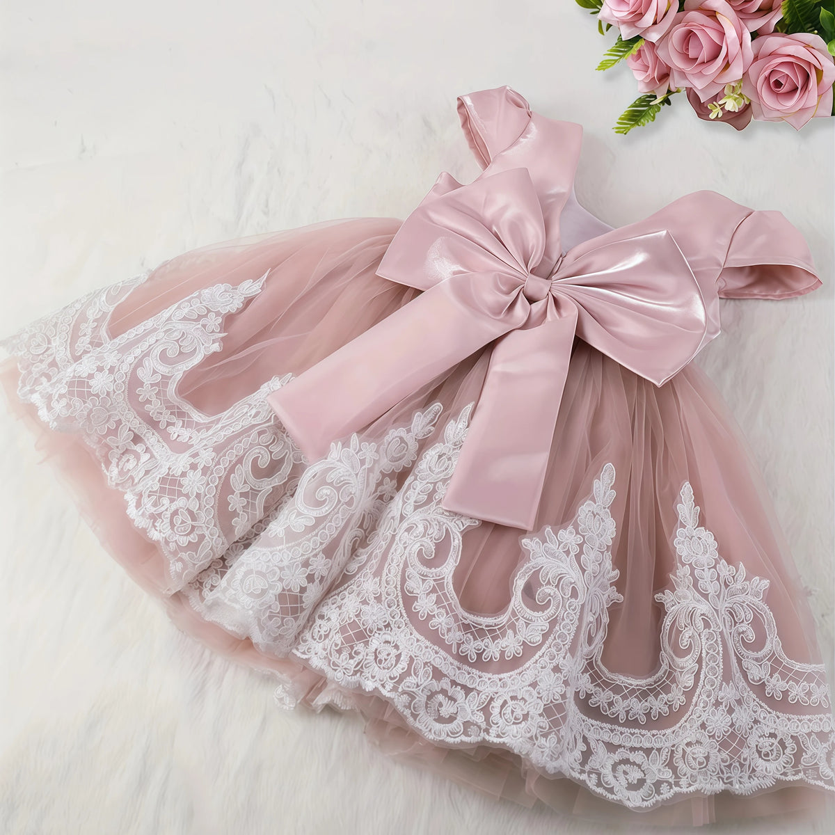 Girls Embroidery Bow Design Princess Dresses