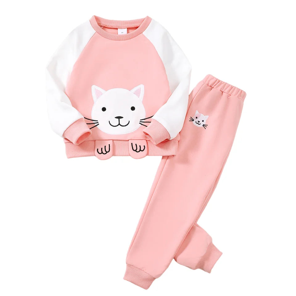 Girls Cartoon Letter Print Sweatshirt and Trousers Set