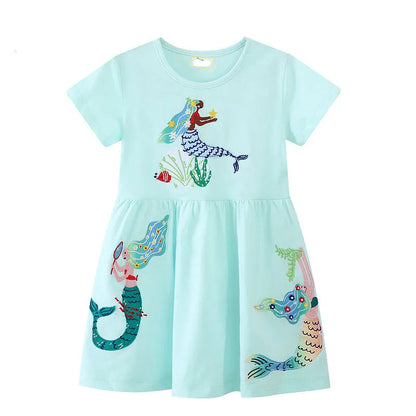 Kids Girls Short Sleeve Mermaid Embroidery Birthday Party Dresses childrensterritory