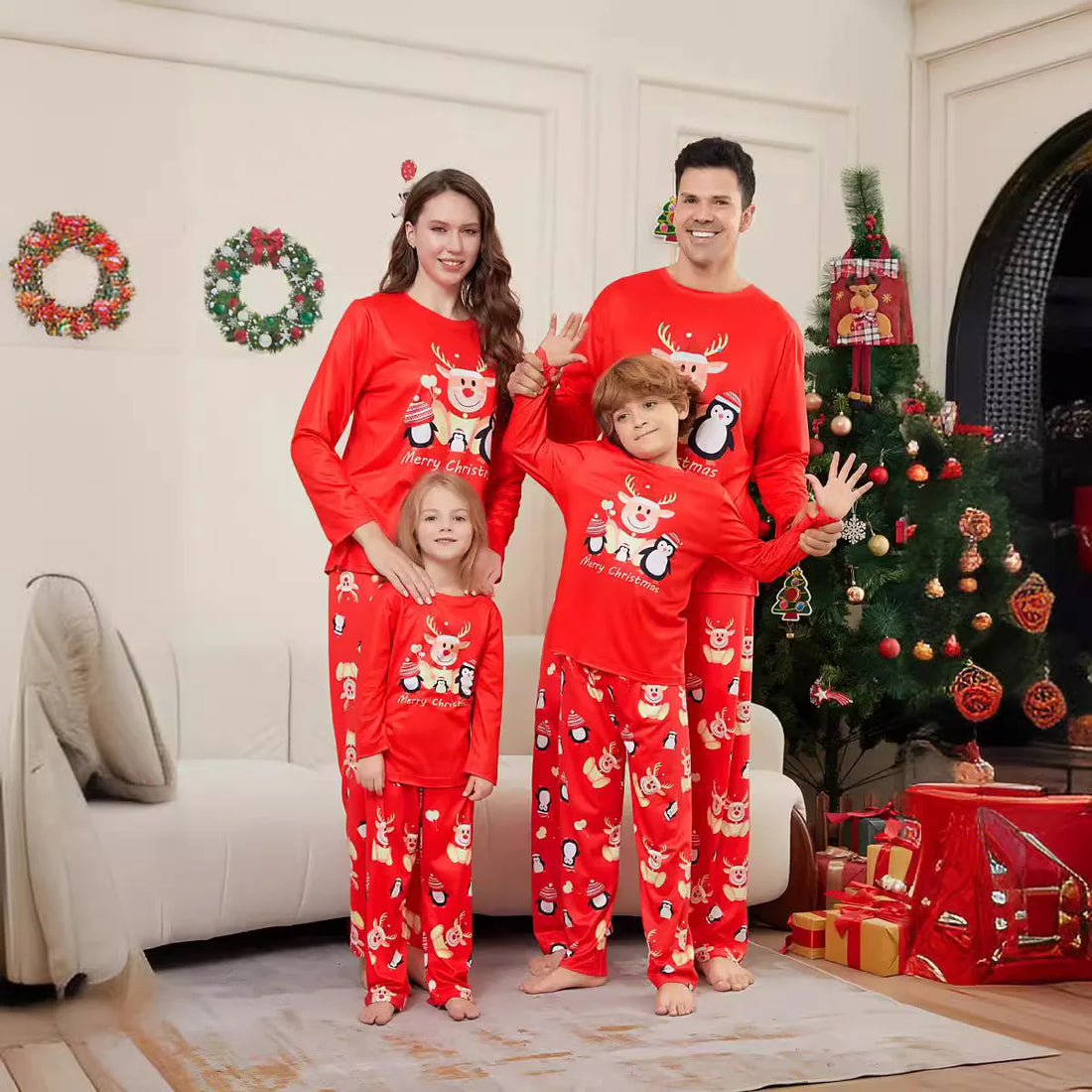 Cartoon Print Matching Christmas Family Pajamas