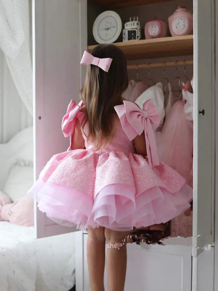 Baby/Kid Girls Light Pink Sparkly First Birthday Dress With Pearls