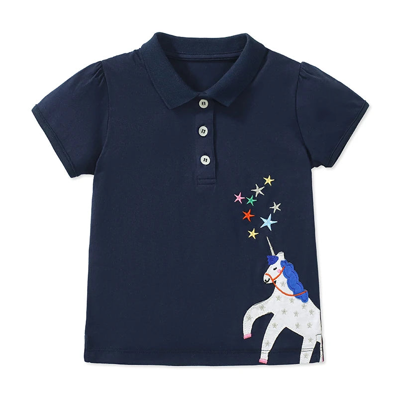 Kids Girls Cartoon Unicorn Design Cotton T-Shirts childrensterritory