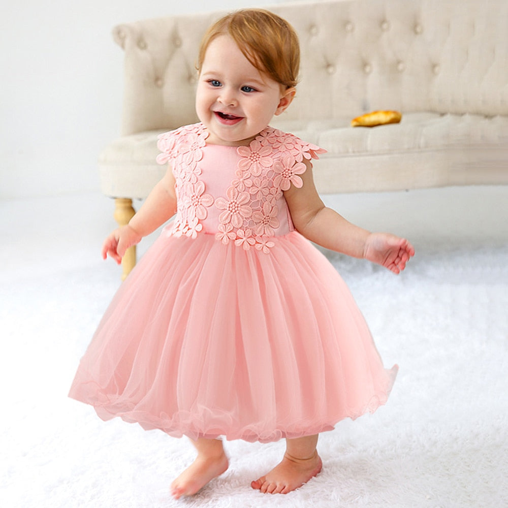 Baby Girl Flower Tulle Laced Baptism Wedding Party Dress childrensterritory