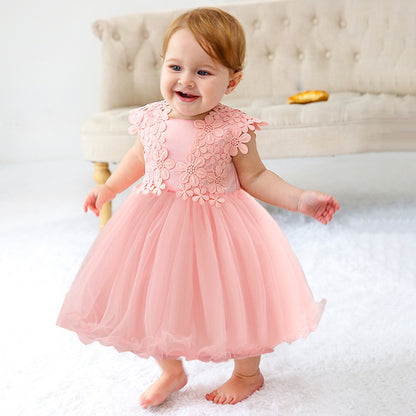 Baby Girl Flower Tulle Laced Baptism Wedding Party Dress childrensterritory