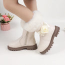 Princess Girls Zipper Flower Design Warm Fur Boots childrensterritory
