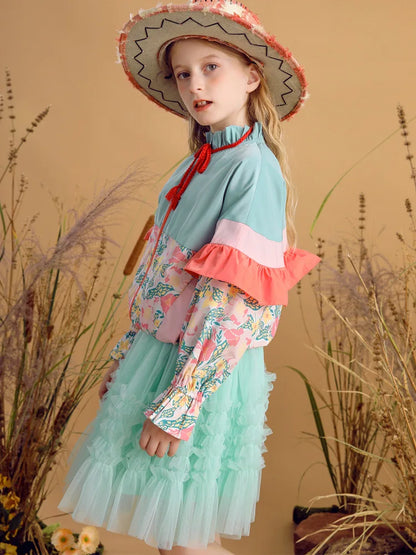 Floral Printed Two Piece Skirt Set for Girls childrensterritory