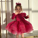 Luxury Long-Sleeved Sequined Fluffy Chiffon Wedding Party Dress childrensterritory