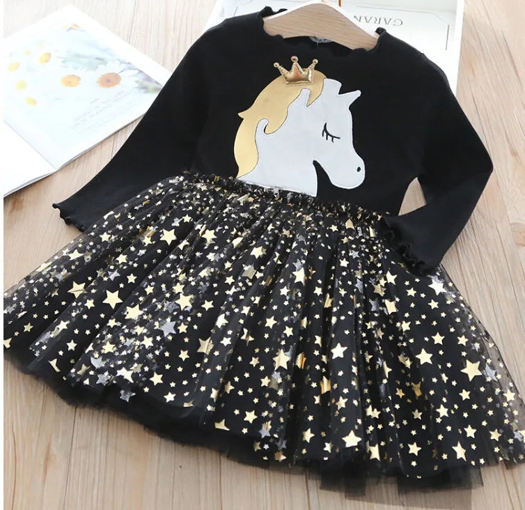 Sequin Unicorn Design Kids Girls Princess Party Dresses childrensterritory