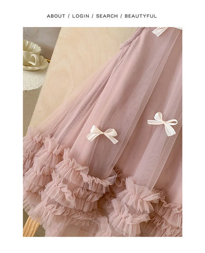 Kids Girls 3D Bow Decorative Summer Princess Dress