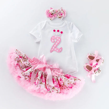 Baby Girls 4Pcs Birthday Outfit Sets/Ruffle Skirts+Romper