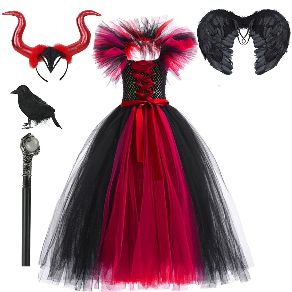 Kids Girls Demon Queen Maleficent Halloween Costume