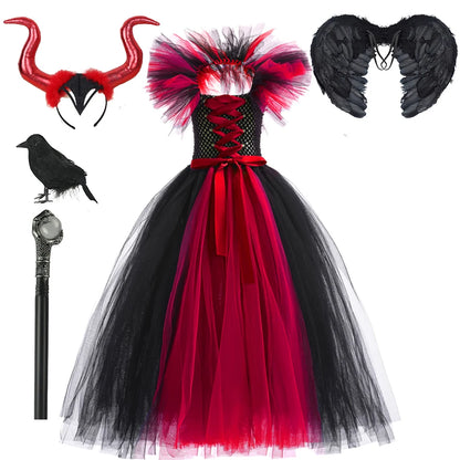Kids Girls Demon Queen Maleficent Halloween Costume