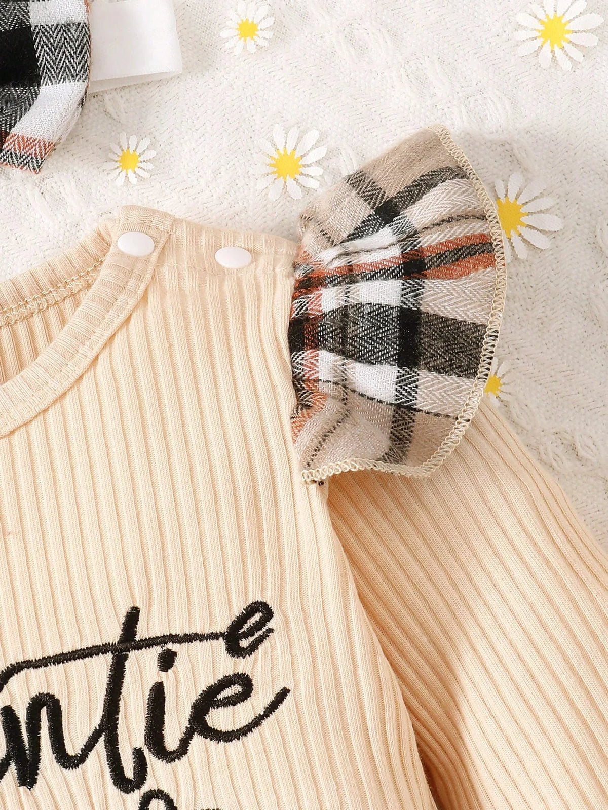 Baby Girl Ruffle Trim Bodysuit &amp; Plaid Pants &amp; Headband Set