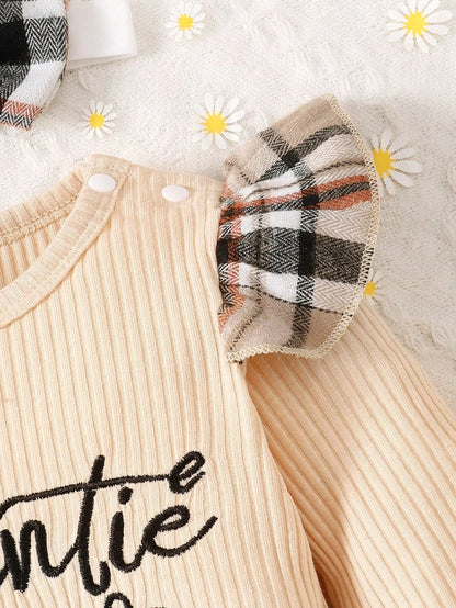 Baby Girl Ruffle Trim Bodysuit &amp; Plaid Pants &amp; Headband Set
