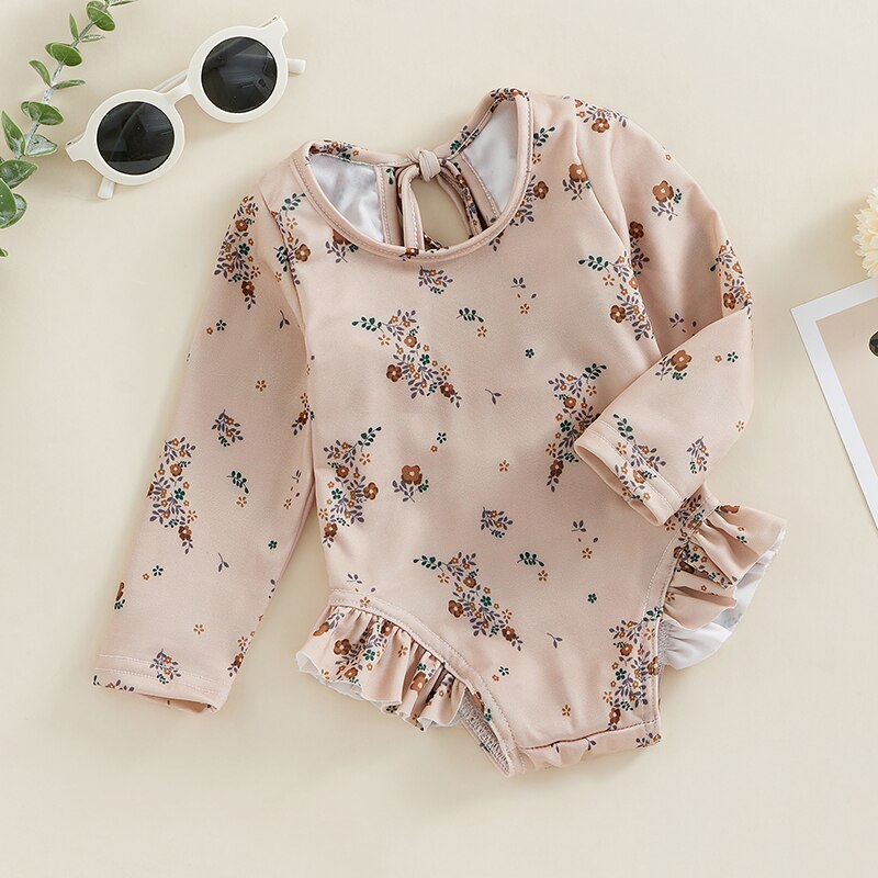 Floral Print Long Sleeve Kid Girl Beachwear Swimsuit childrensterritory