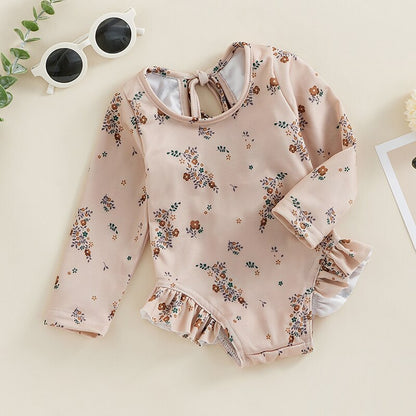Floral Print Long Sleeve Kid Girl Beachwear Swimsuit childrensterritory