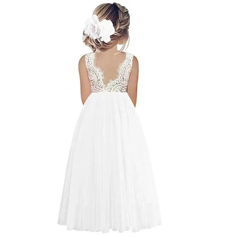 Kids Girls Lace Design Long Mesh Princess Dresses childrensterritory