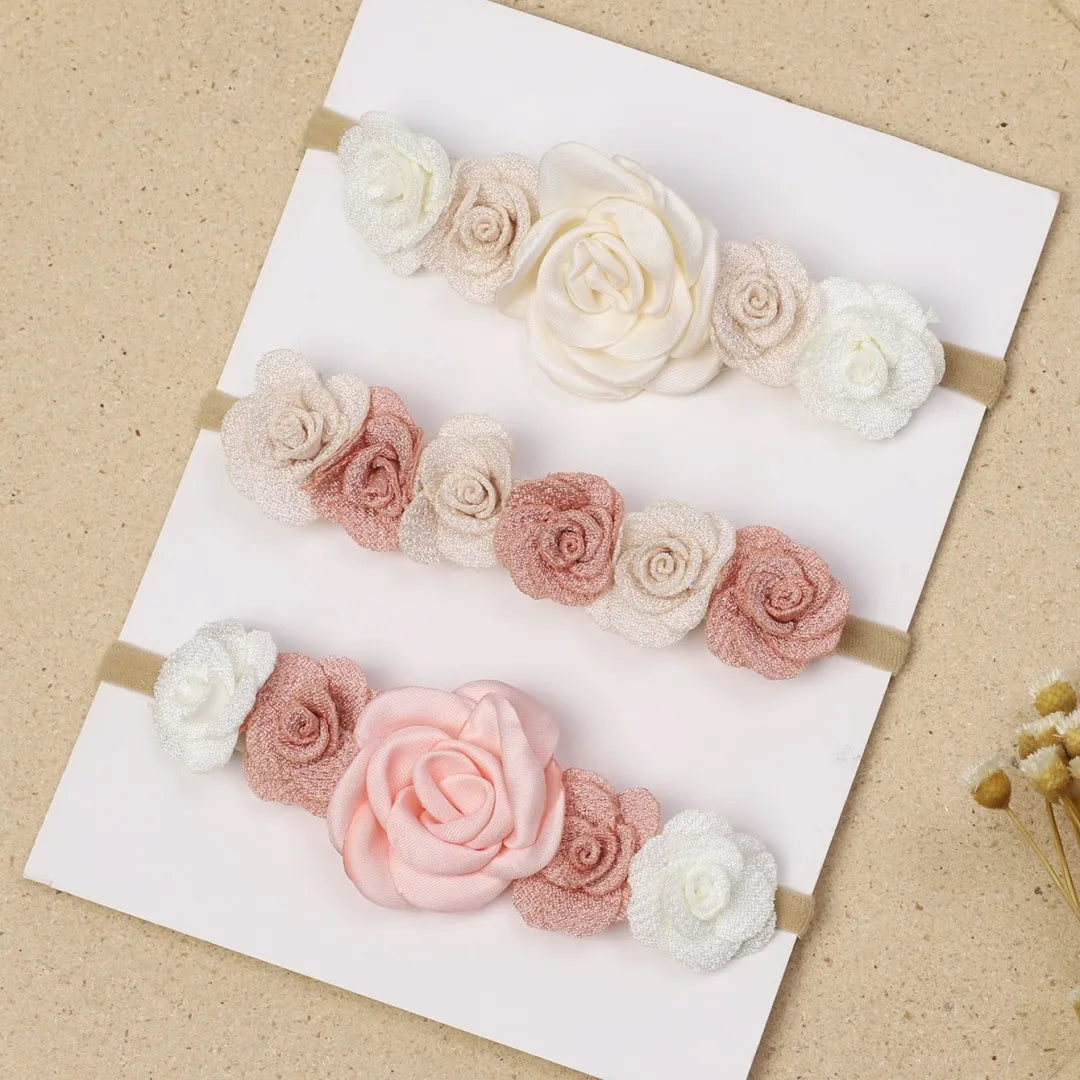 Flower Design Baby Girl Elastic Headband 3Pcs/Set
