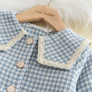 Kids Girls Retro Style Plaid Winter Party Dresses 2pcs Set