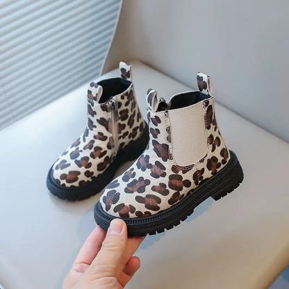 Leopard Print Anti Slip Children PU Zip Ankle Shoes childrensterritory
