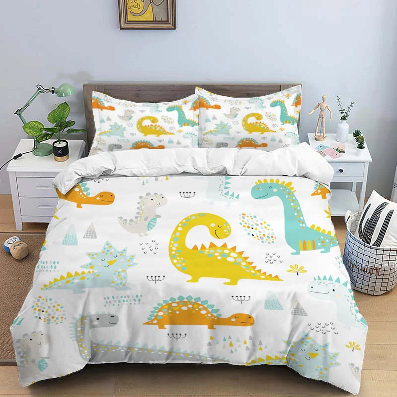 HD Cartoon Dinosaur Print Bedding Set for Kids Bed childrensterritory