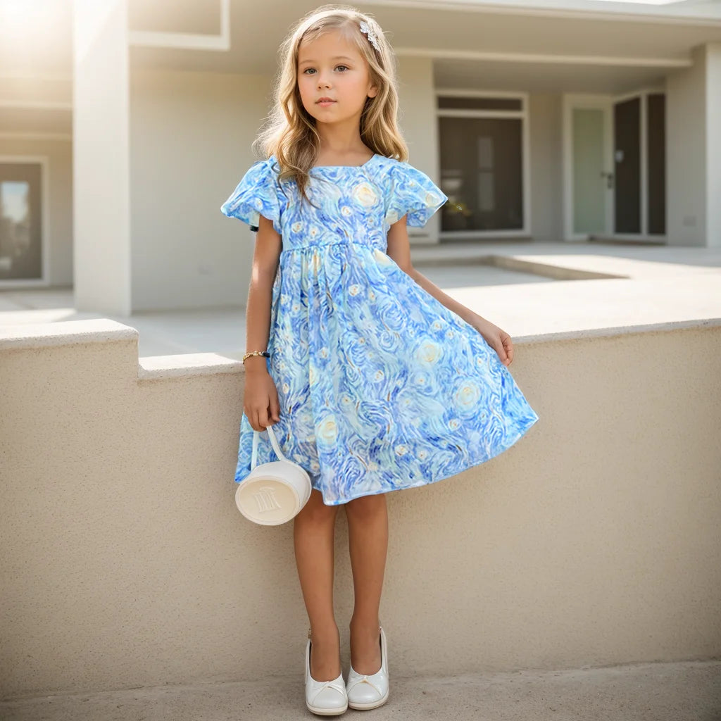 Stylish Printed Summer Party Dress for Kids Girls childrensterritory