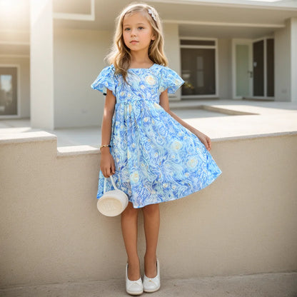 Stylish Printed Summer Party Dress for Kids Girls childrensterritory