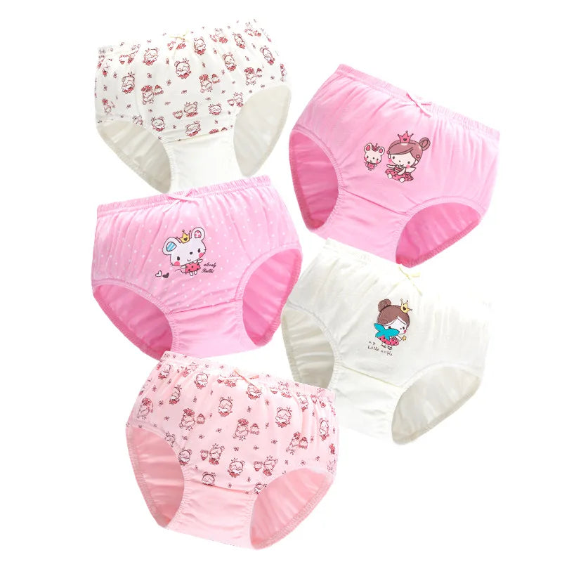 Cartoon Print 5Pcs/Set Girls Breathable Cotton Briefs