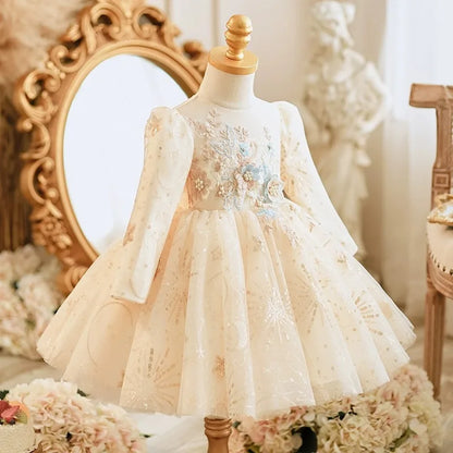 Lace Appliques Design Baby Girl Puffy Ball Gown