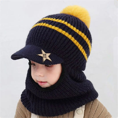 Kids Warm Knitted Plus Fleece Beanie with Face Cover childrensterritory