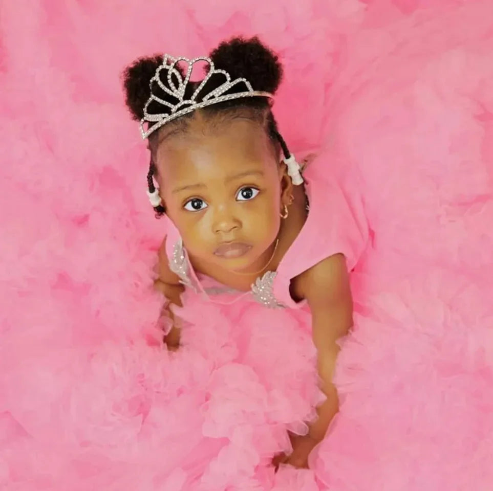 Fluffy, Floor-Length, Layered Pink Princess Ball Gown for Girls