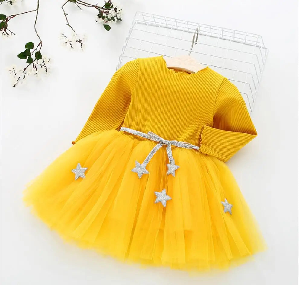 Toddler Girls Fluffy Sweater Dresses With Star Design