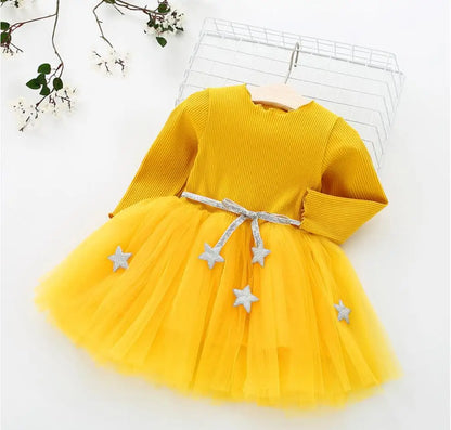 Toddler Girls Fluffy Sweater Dresses With Star Design