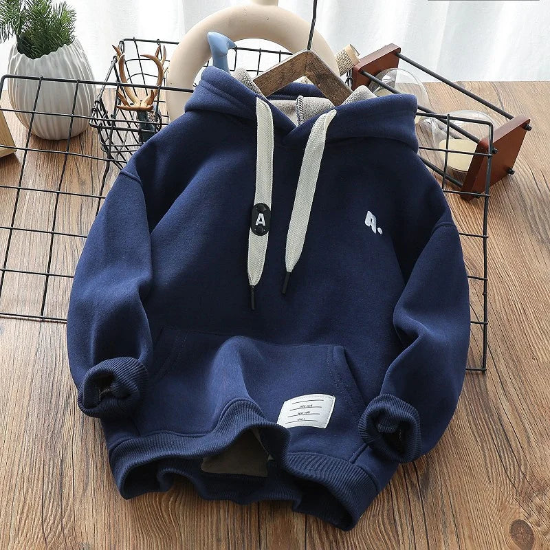 Plus Velvet Warm Casual Hooded Sweatshirts for Boys