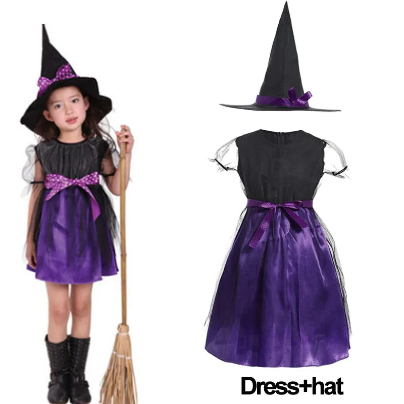 Kids Girls Fancy Cosplay Dresses for Halloween with Pumpkin Bag childrensterritory