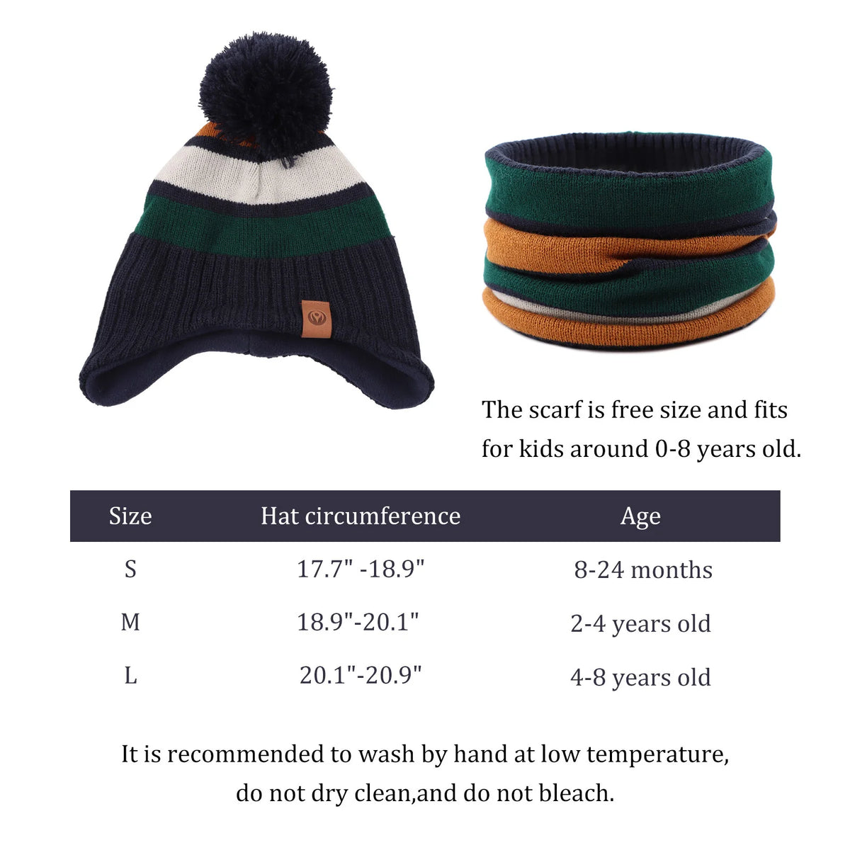 Baby/Kids Stripe Pompom Hat and Scarf 2Pcs Winter Set childrensterritory